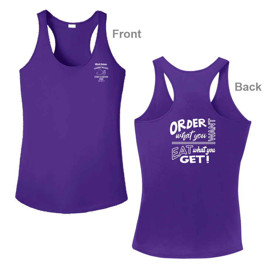 Women's Order What You Want Razer Back Tank - Left Chest & Back Imprint